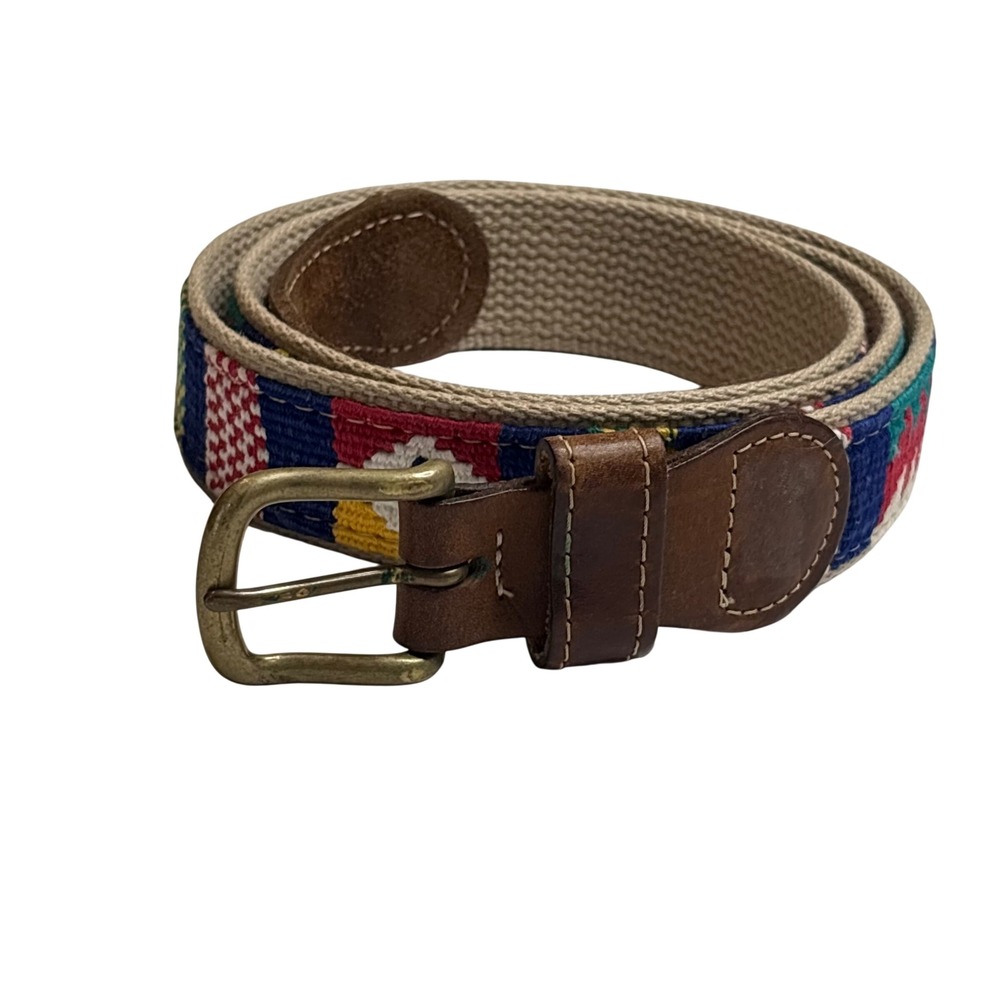 A Tail We Could Wag Belt Size 42 Leather Canvas Handwoven Guatemalan Preppy Boho